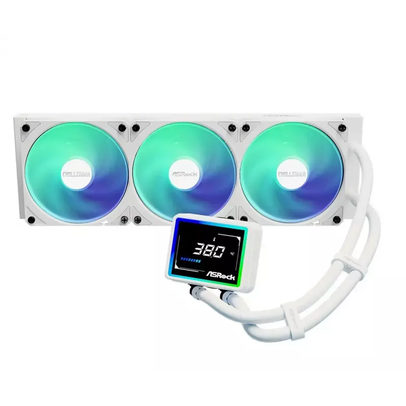 ASROCK Challenger 360 Digital ARGB White — 360mm CPU liquid cooler, digital ARGB lighting, white finish