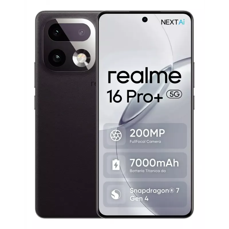 Smartphone REALME realme 16 Pro+ 6.8 inch 5G Snapdragon 7 Gen 4, 12 GB RAM, 512 GB, 200 MP, 7000 mAh, Grey