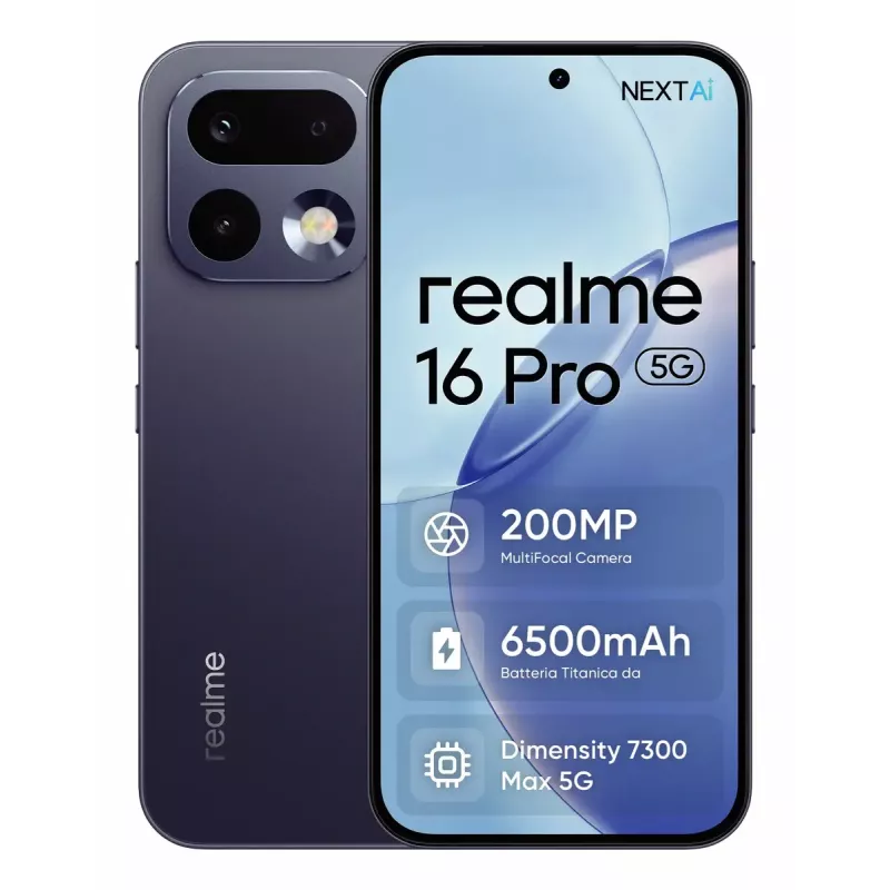 Smartphone REALME realme 16 Pro 6.8 inch Dual SIM 5G — MediaTek Dimensity, 8 GB RAM, 512 GB, 200 MP, 6500 mAh, Grey