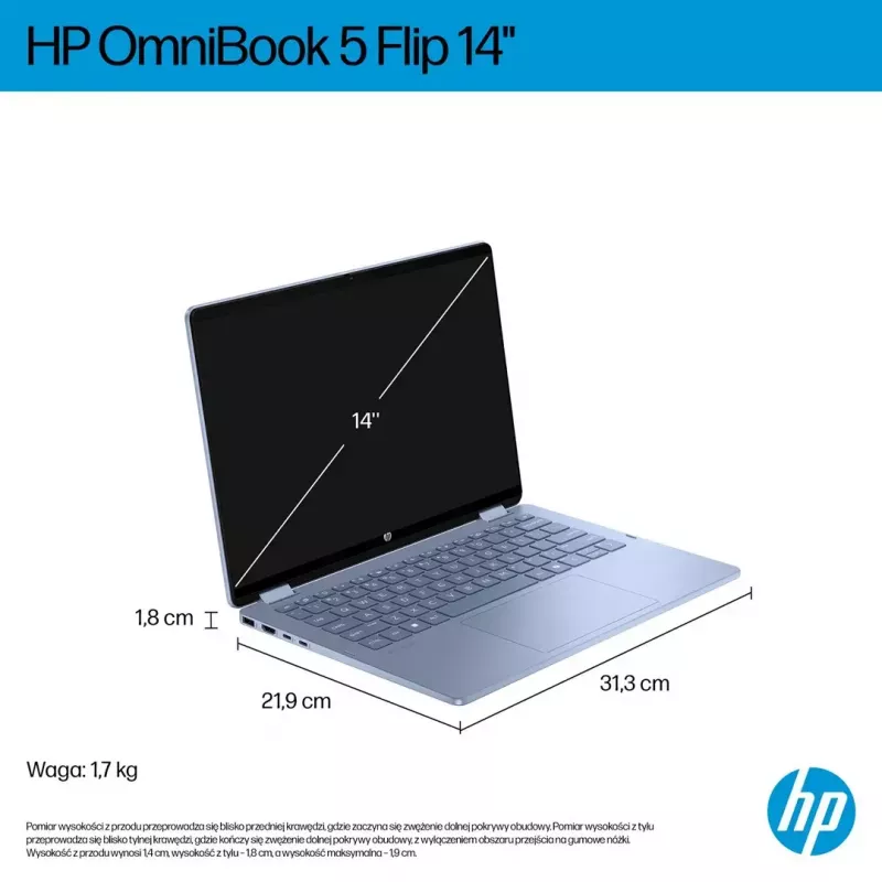 Laptop HP OmniBook 5 Flip 14-fp0004nw 14 inch Core 5 120U 16GB 512GB Win11Home Sky Blue