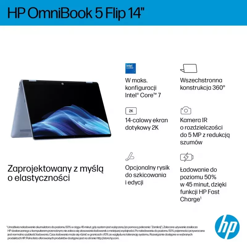 Laptop HP OmniBook 5 Flip 14-fp0004nw 14 inch Core 5 120U 16GB 512GB Win11Home Sky Blue