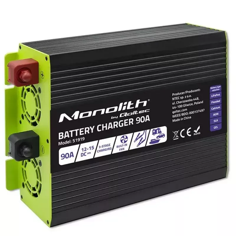 Battery Charger QOLTEC 51919 90A 12V for LiFePO4 AGM GEL SLA