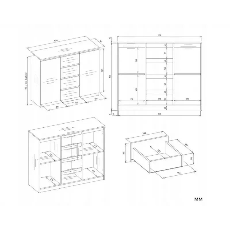 Chest of drawers with 2 doors and 4 drawers TOP E SHOP M-MP-K-MAL-2D4S/120-KASZ, cashmere, 120×40×97 cm, particle board