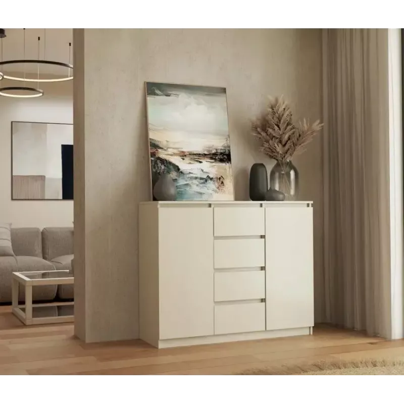 Chest of drawers with 2 doors and 4 drawers TOP E SHOP M-MP-K-MAL-2D4S/120-KASZ, cashmere, 120×40×97 cm, particle board