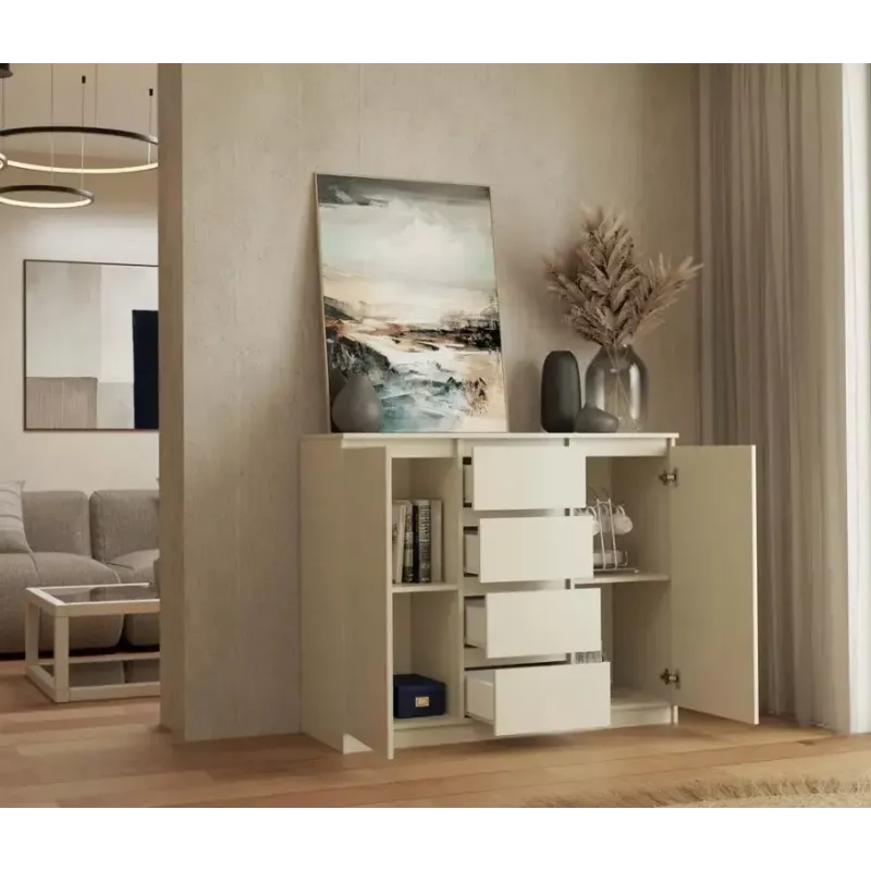 Chest of drawers with 2 doors and 4 drawers TOP E SHOP M-MP-K-MAL-2D4S/120-KASZ, cashmere, 120×40×97 cm, particle board