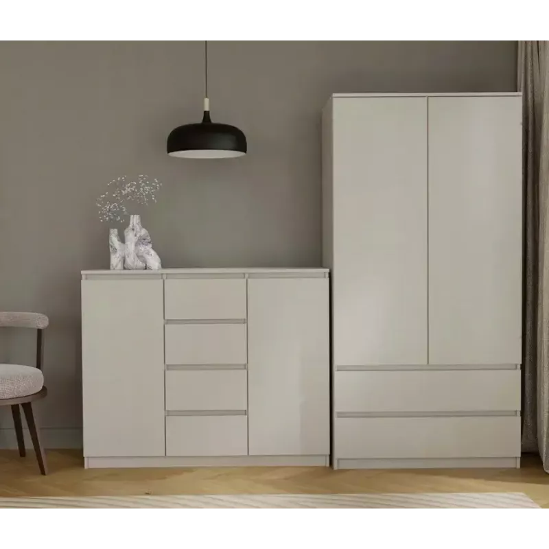 Chest of drawers with 2 doors and 4 drawers TOP E SHOP M-MP-K-MAL-2D4S/120-KASZ, cashmere, 120×40×97 cm, particle board