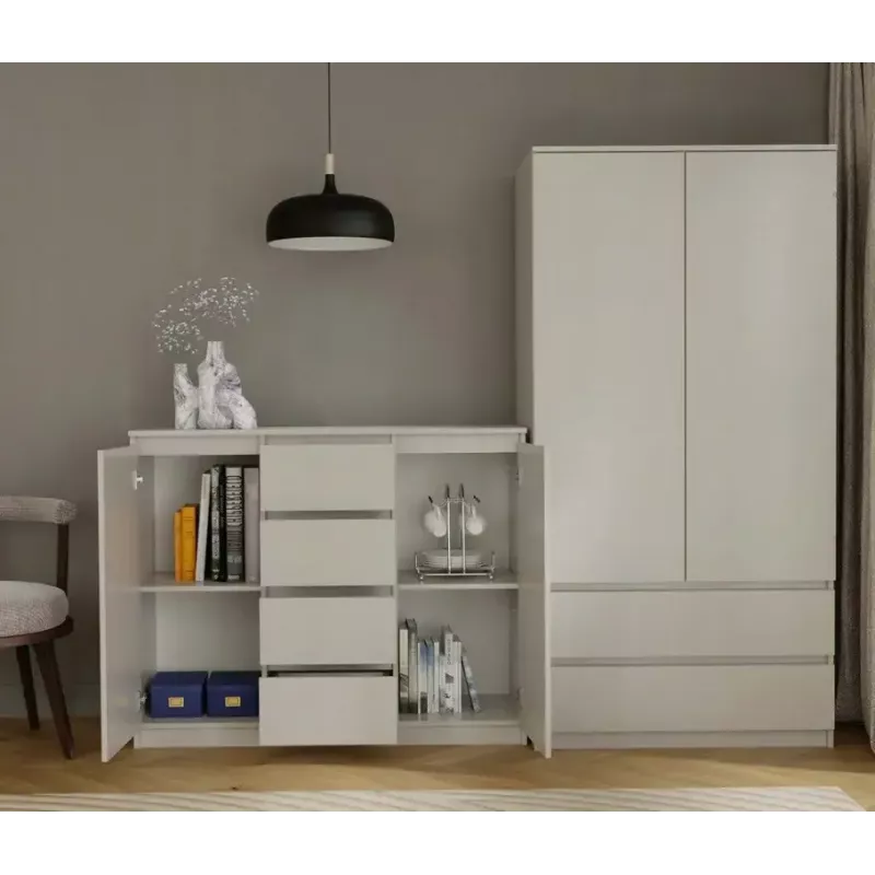 Chest of drawers with 2 doors and 4 drawers TOP E SHOP M-MP-K-MAL-2D4S/120-KASZ, cashmere, 120×40×97 cm, particle board