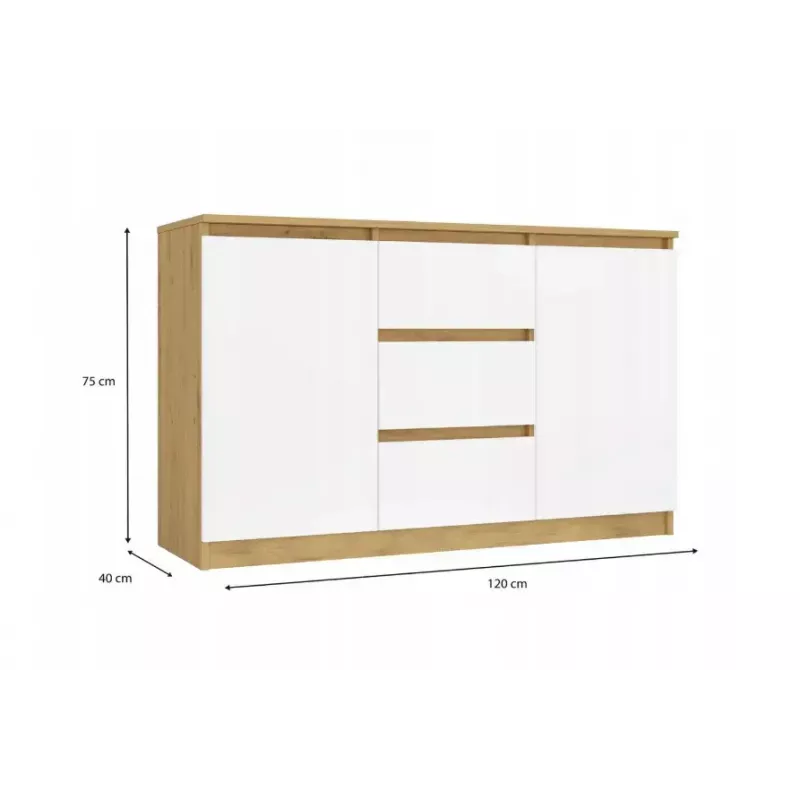 Chest of Drawers top e shop ARTISAN 2-door 3-drawer, 1200×400×750 mm, white, particle board