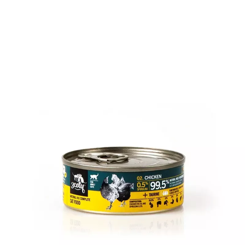 Wet cat food 3coty Chicken with spirulina 80 g — complete canned feed for adult cats