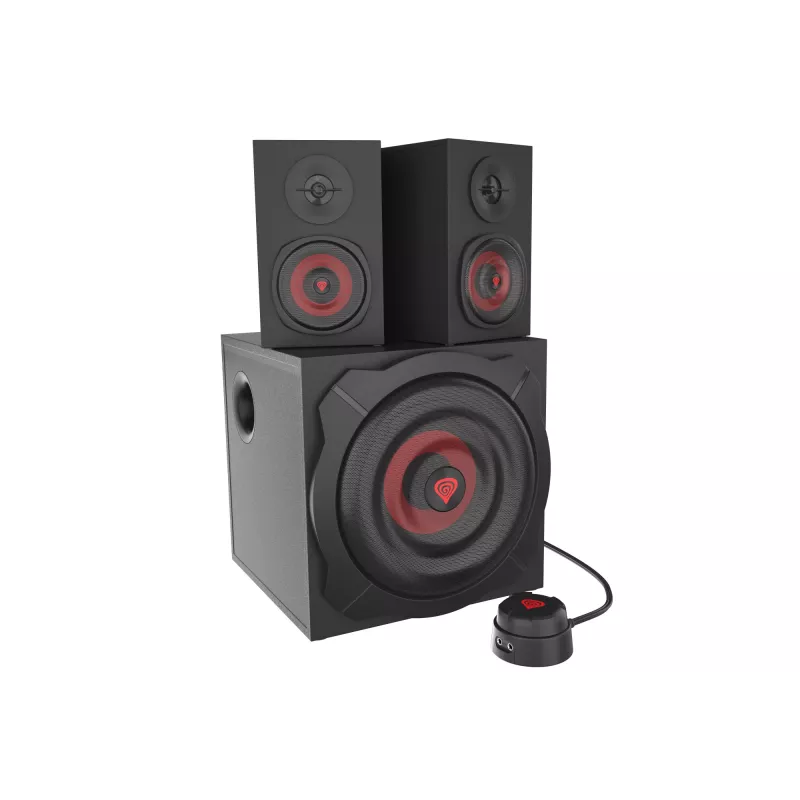 Speaker set GENESIS Helium 610BT 2.1, 60 W RMS, Bluetooth, wired, red/black, compact subwoofer