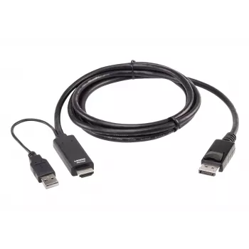 ATEN True 4K 1.8M HDMI to DisplayPort Cable, 1.8 m, HDMI + USB, DisplayPort, Male, Male, Straight