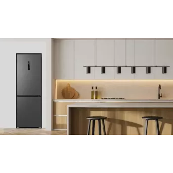 Refrigerator TCL RP340BSD1 — freestanding combi, 185 cm, No Frost, fridge 223 L, freezer 117 L, display, 35 dB, energy class D, grey