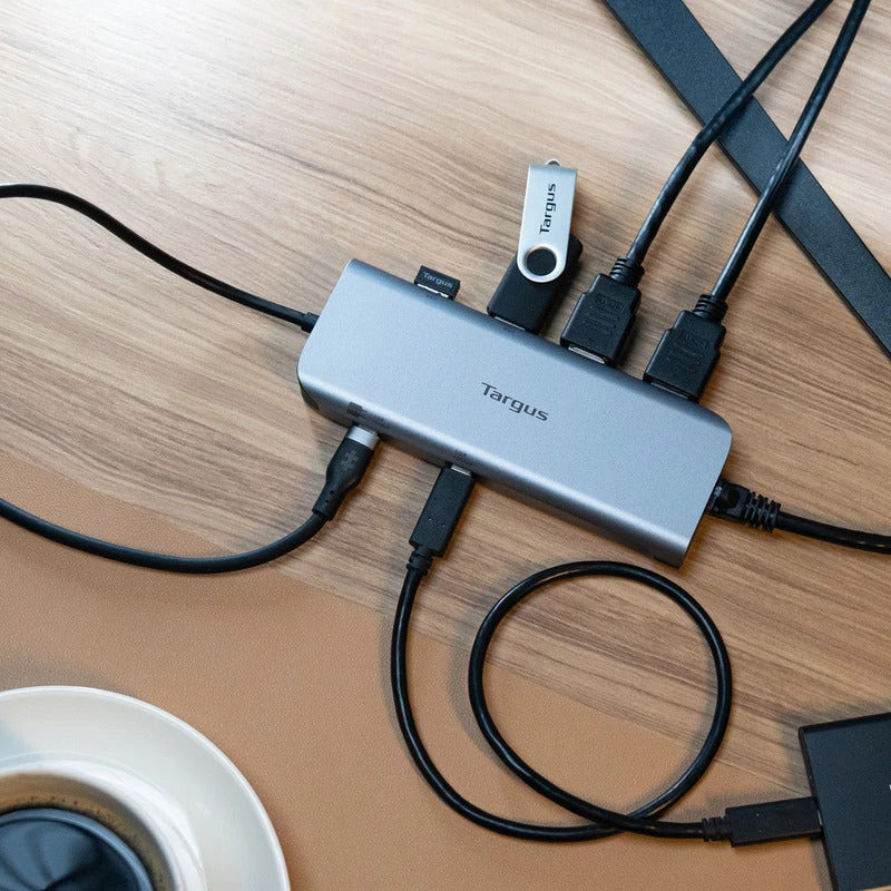 Targus Dual Video Mobile Dock with 140W EPR Pass-Thru, Wired, USB 3.2 Gen 2 (3.1 Gen 2) Type-C, 140 W, 1000 Mbit/s, Grey, 10 Gbit/s