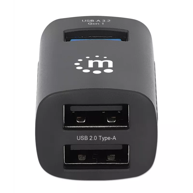 Manhattan USB-C 3-Port Hub, ULTRA COMPACT, 3x USB-A Ports (1x 5 Gbps USB 3.2 Gen1 aka USB 3.0, 3 x 480 Mbps USB 2.0), USB powered (no external power supply required)