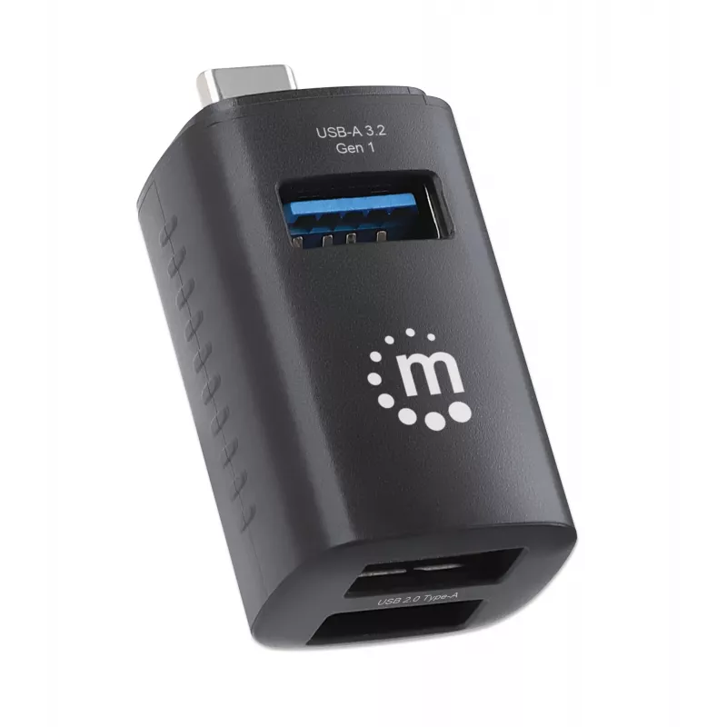 Manhattan USB-C 3-Port Hub, ULTRA COMPACT, 3x USB-A Ports (1x 5 Gbps USB 3.2 Gen1 aka USB 3.0, 3 x 480 Mbps USB 2.0), USB powered (no external power supply required)