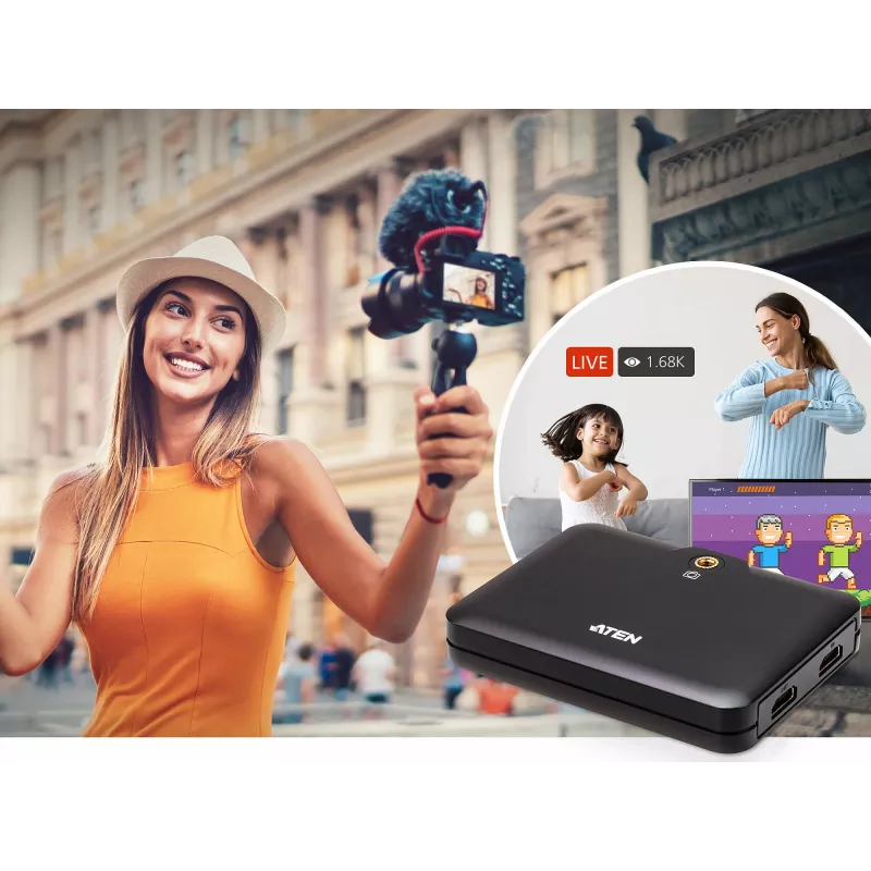 ATEN CAMLIVE™+(HDMI to USB-C UVC Video Capture with PD3.0 Power Pass-Through)