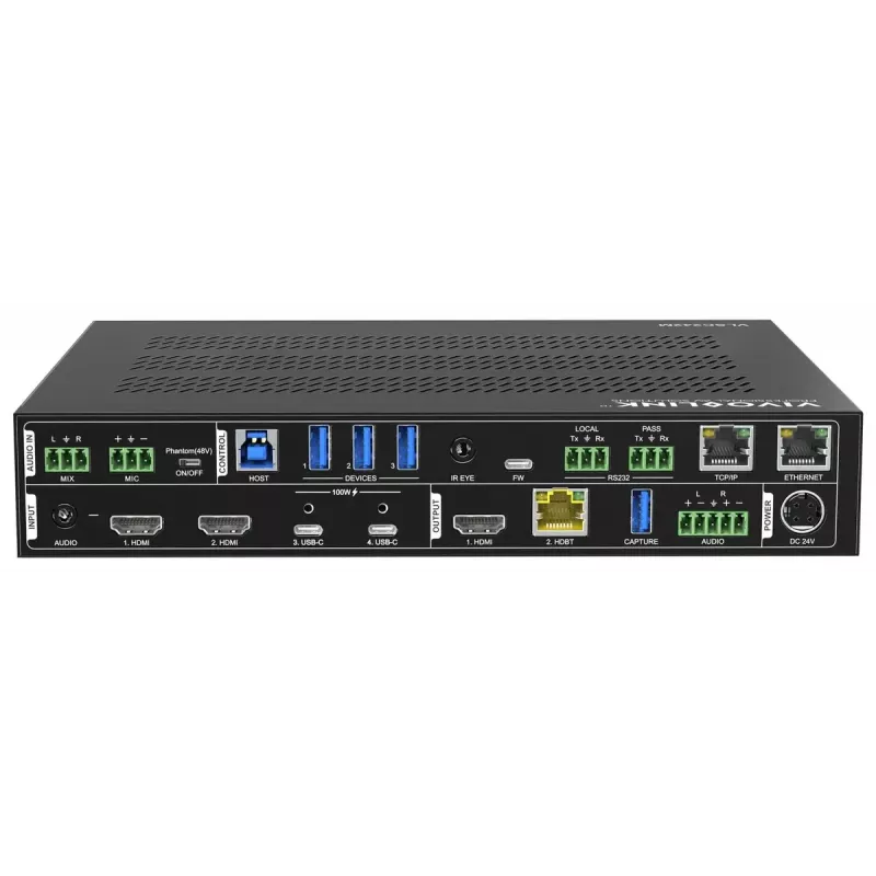 Vivolink video scaler VLSC242M, metal housing, HDCP 1.4/2.2, AC 110–230V, 250×200×44 mm