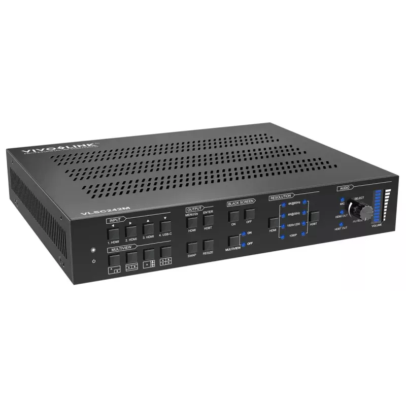 Vivolink video scaler VLSC242M, metal housing, HDCP 1.4/2.2, AC 110–230V, 250×200×44 mm