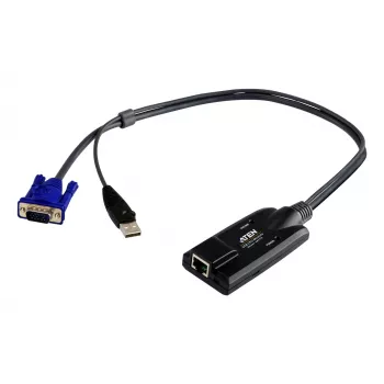 ATEN USB - VGA to Cat5e/6 KVM Adapter Cable (CPU Module), USB, USB, VGA, Black, Blue, Metallic, RJ-45, 1 x RJ-45