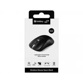 Sandberg Wireless Mouse Saver Black, Ambidextrous, RF Wireless, 1600 DPI, Black