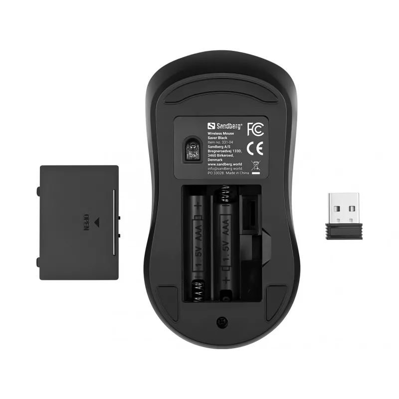 Sandberg Wireless Mouse Saver Black, Ambidextrous, RF Wireless, 1600 DPI, Black