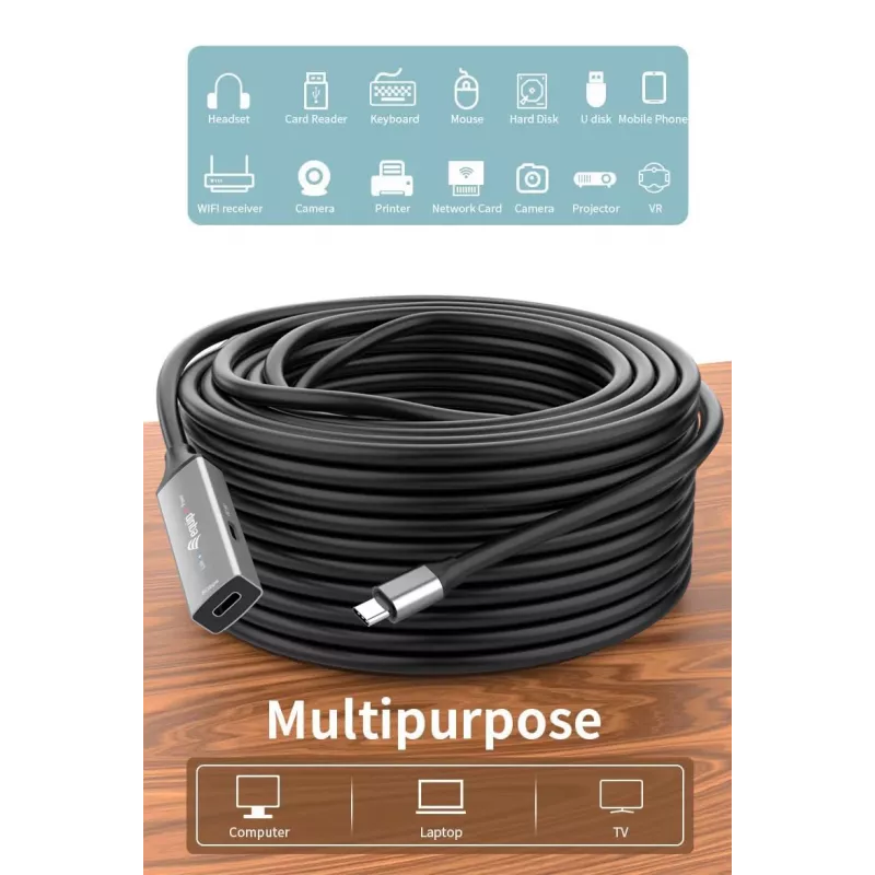 USB-C to USB-C Active Extension Cable EQUIP 5 m, USB 3.2 Gen 1 (5 Gbps), nickel-plated contacts, black