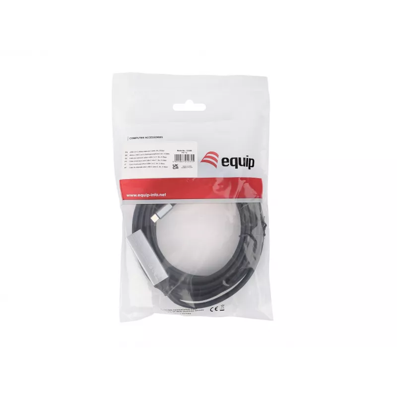 USB-C to USB-C Active Extension Cable EQUIP 5 m, USB 3.2 Gen 1 (5 Gbps), nickel-plated contacts, black