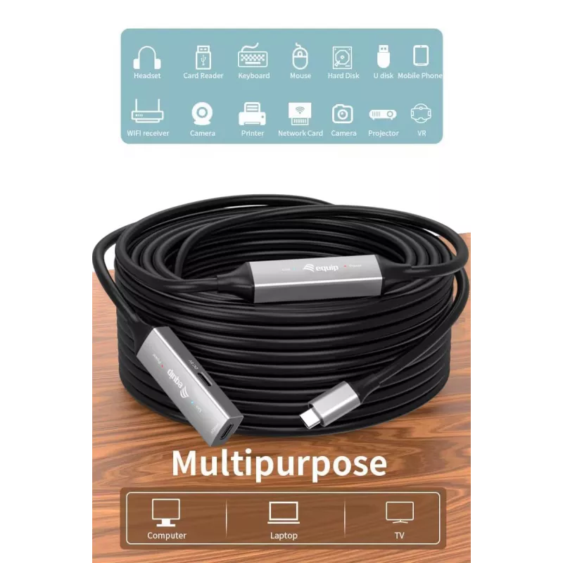 USB-C to USB-C Active Extension Cable EQUIP 10 m, USB 3.2 Gen 1 (5 Gbps), black