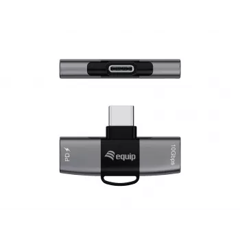 Adapter USB-C OTG 2-in-1 EQUIP 133479 — 100W PD, 10Gbps, 1x USB-C to 2x USB-C, grey