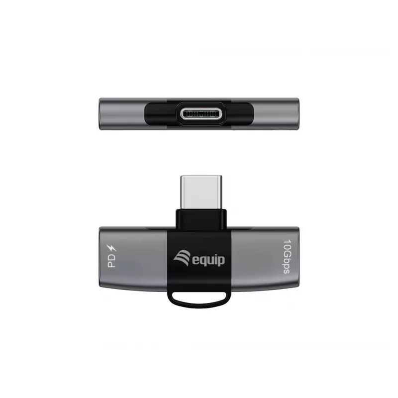 Adapter USB-C OTG 2-in-1 EQUIP 133479 — 100W PD, 10Gbps, 1x USB-C to 2x USB-C, grey