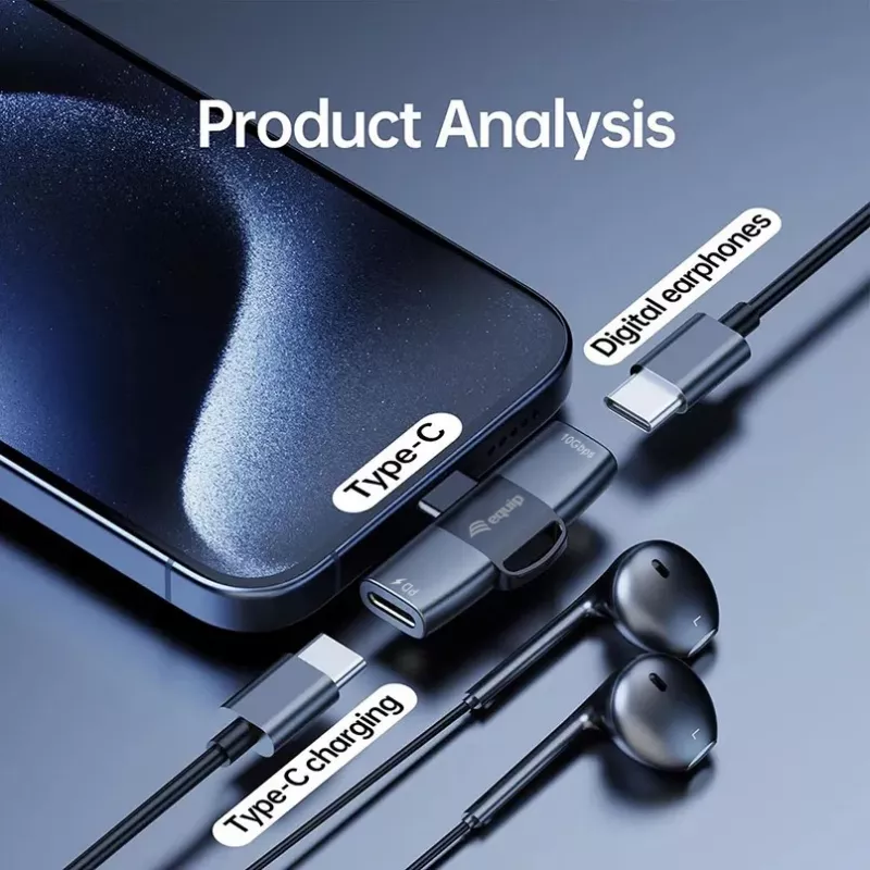 Adapter USB-C OTG 2-in-1 EQUIP 133479 — 100W PD, 10Gbps, 1x USB-C to 2x USB-C, grey