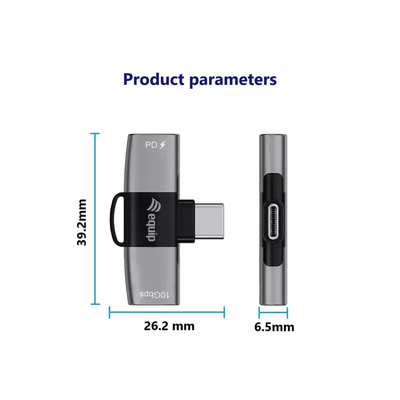 Adapter USB-C OTG 2-in-1 EQUIP 133479 — 100W PD, 10Gbps, 1x USB-C to 2x USB-C, grey