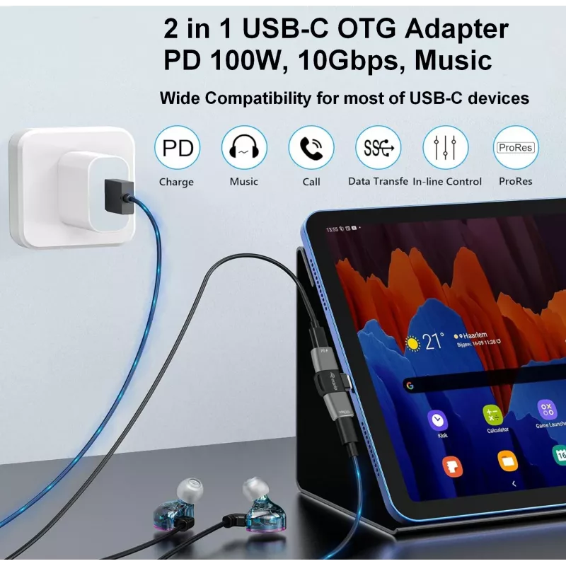 Adapter USB-C OTG 2-in-1 EQUIP 133479 — 100W PD, 10Gbps, 1x USB-C to 2x USB-C, grey