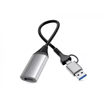 USB to HDMI adapter EQUIP 133498 (USB-C and USB-A male to HDMI, 1080p, aluminium housing, grey)
