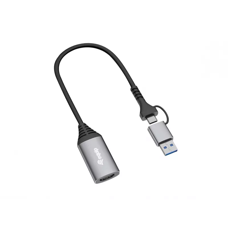 USB to HDMI adapter EQUIP 133498 (USB-C and USB-A male to HDMI, 1080p, aluminium housing, grey)