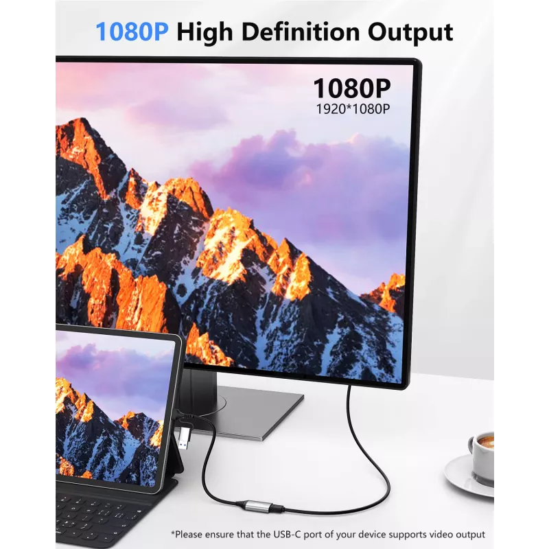 USB to HDMI adapter EQUIP 133498 (USB-C and USB-A male to HDMI, 1080p, aluminium housing, grey)