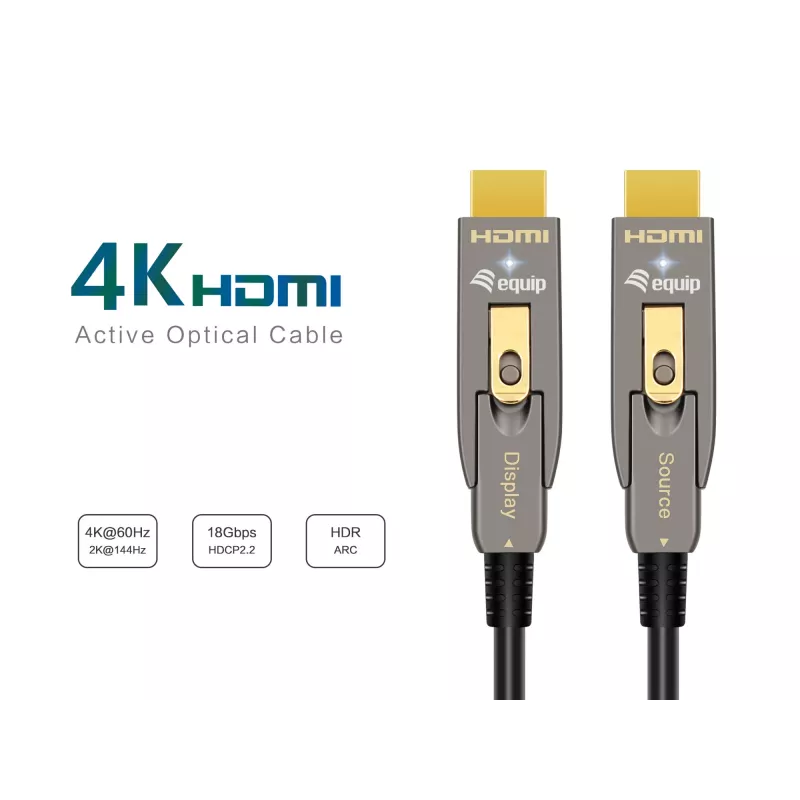 EQUIP HDMI 2.1 Active Optical Cable 10 m — Detachable Type-D (Micro) + Type-A, 48 Gbit/s, 8K/60Hz
