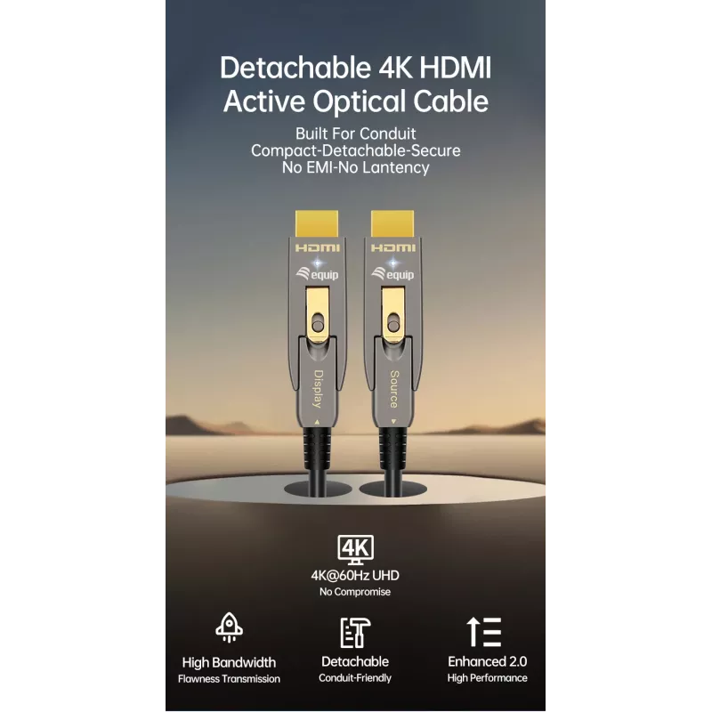 EQUIP HDMI 2.1 Active Optical Cable 10 m — Detachable Type-D (Micro) + Type-A, 48 Gbit/s, 8K/60Hz