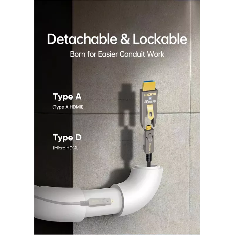 EQUIP HDMI 2.1 Active Optical Cable 10 m — Detachable Type-D (Micro) + Type-A, 48 Gbit/s, 8K/60Hz