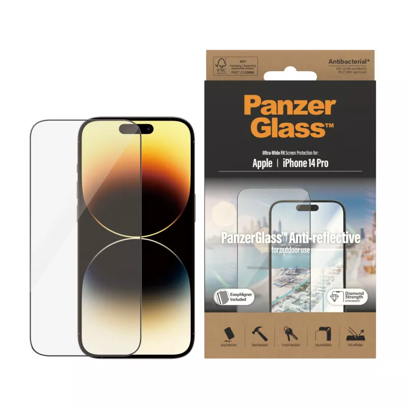 PanzerGlass ® Anti-Reflective Screen Protector iPhone 14 Pro | Ultra-Wide Fit w. EasyAligner