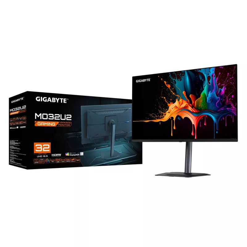 32 inch GIGABYTE MO32U2 QD-OLED 4K UHD Gaming Monitor — 3840×2160, 240Hz, 0.03ms, 250 cd/m², HDMI 2.1, DisplayPort 1.4
