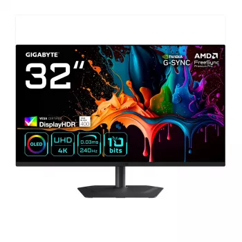 32 inch GIGABYTE MO32U2 QD-OLED 4K UHD Gaming Monitor — 3840×2160, 240Hz, 0.03ms, 250 cd/m², HDMI 2.1, DisplayPort 1.4