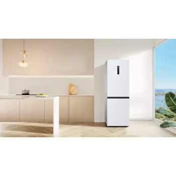 Refrigerator TCL RP340BWD1 — freestanding combi, No Frost, 223 L fridge / 117 L freezer, 185 cm, Energy class D, display, 35 dB, white
