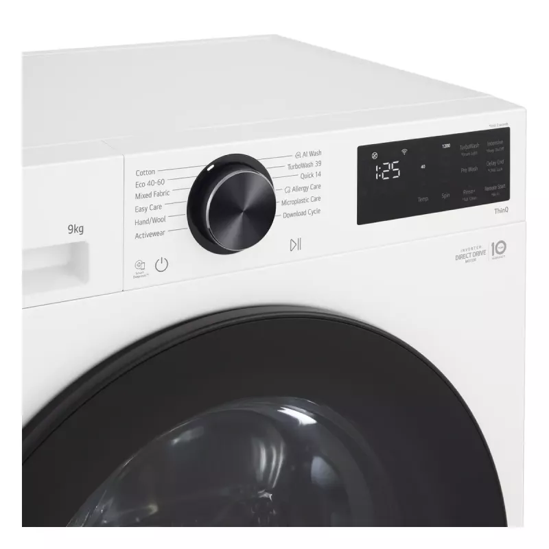 Washing machine LG F2X50S9TWB, front-load, 9 kg, 1170 RPM, A energy, 600×535×850 mm, white