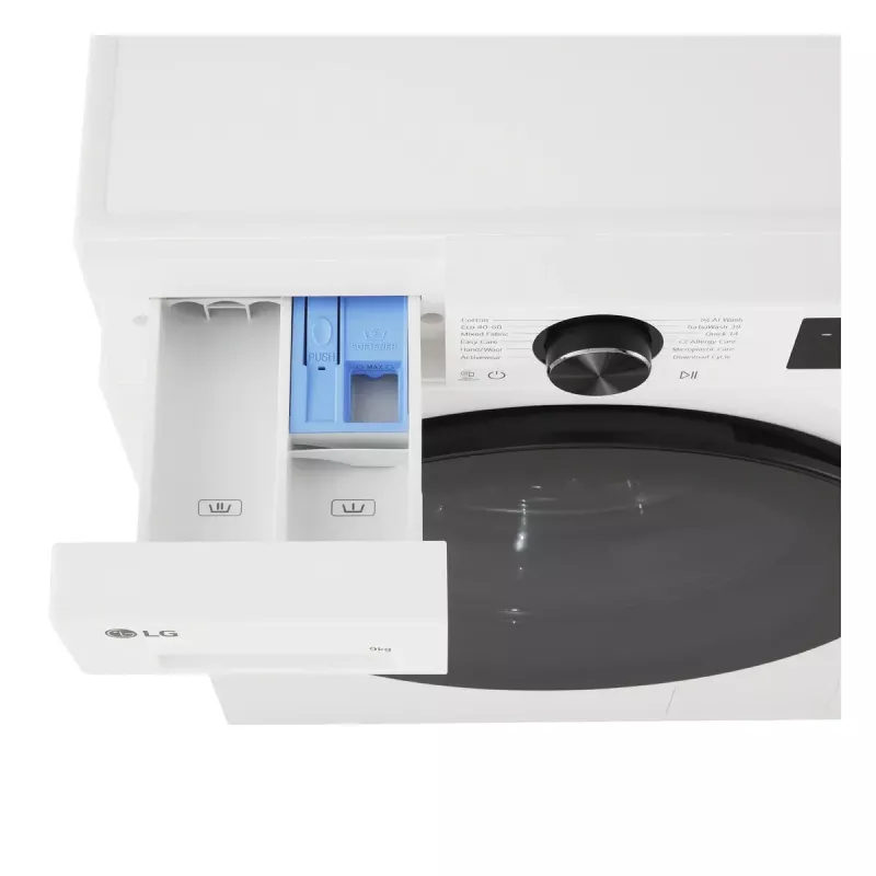 Washing machine LG F2X50S9TWB, front-load, 9 kg, 1170 RPM, A energy, 600×535×850 mm, white