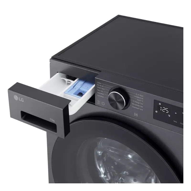 LG F4X5011TBB , A, Front loading, Washing capacity 11 kg, Depth 56.5 cm, 1400 RPM, Black washing machine Front-load 1351 RPM
