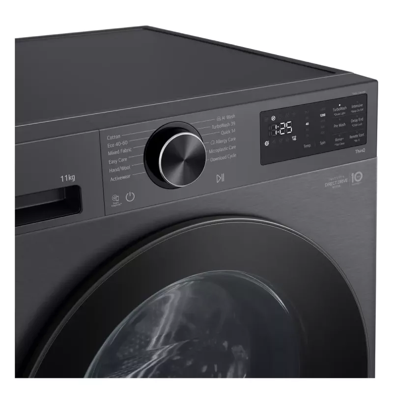 LG F4X5011TBB , A, Front loading, Washing capacity 11 kg, Depth 56.5 cm, 1400 RPM, Black washing machine Front-load 1351 RPM