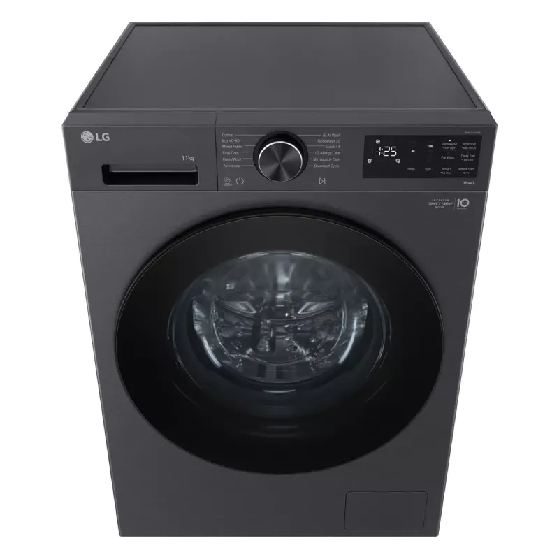 LG F4X5011TBB , A, Front loading, Washing capacity 11 kg, Depth 56.5 cm, 1400 RPM, Black washing machine Front-load 1351 RPM