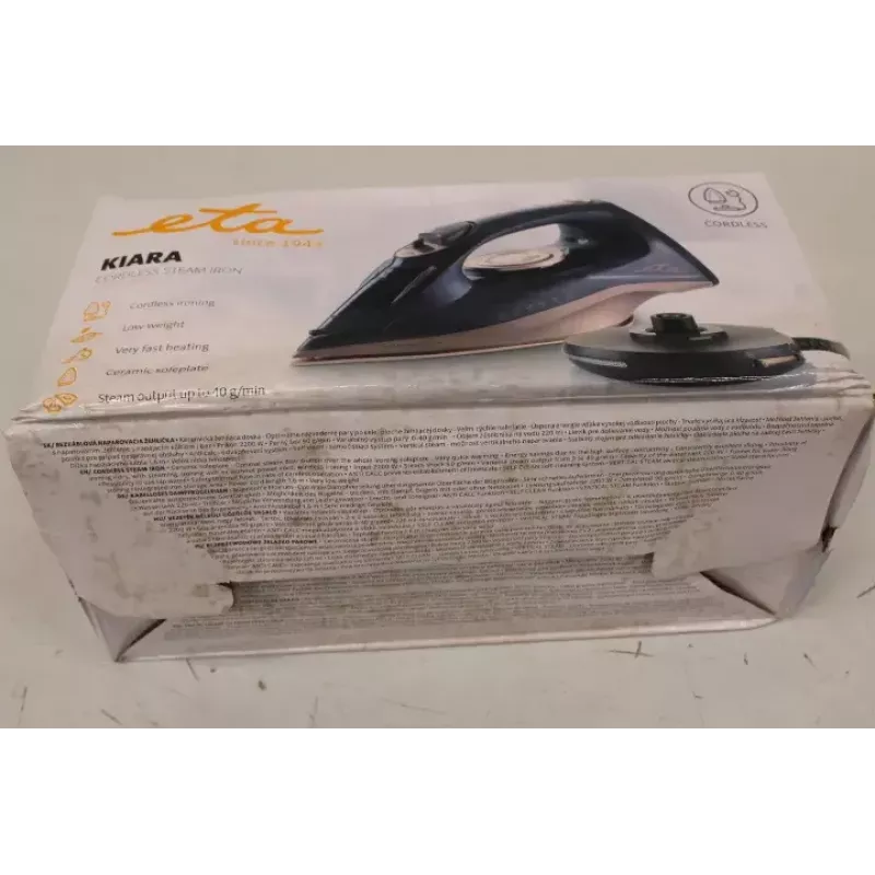 Steam iron ETA Kiara ETA127690000, ceramic soleplate, 2200 W, 220 ml water tank, 40 g/min continuous steam, 90 g/min boost, black