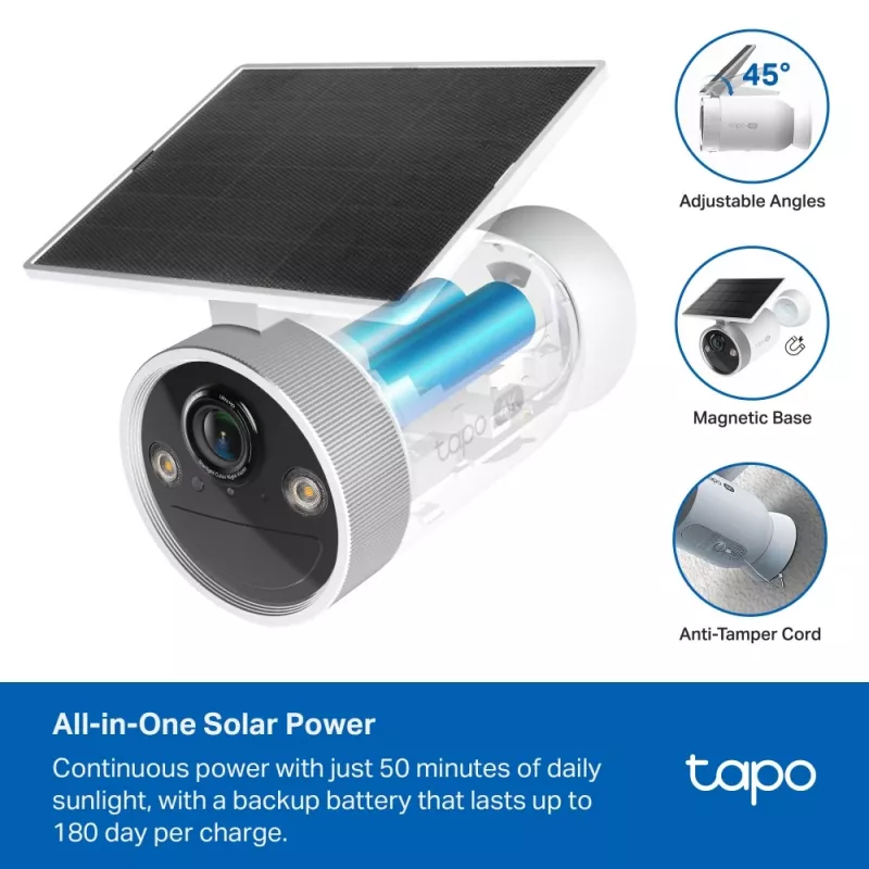 TP-Link Tapo Enhanced AI Solar Security Camera Ultra, Wireless, Bullet, Wi-Fi, Outdoor, 850 nm, 512 GB